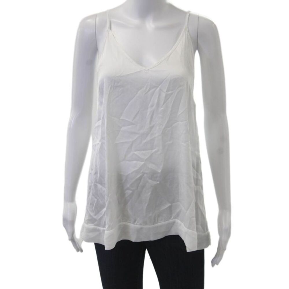 Johanna Paris Women Camisole V-Neck White Rayon Viscose Sleeveless Size S